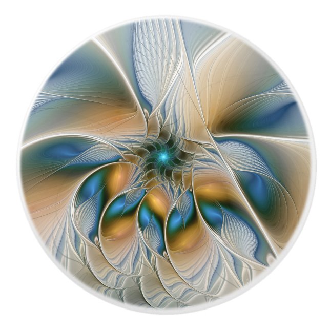 Soaring, Abstract Fantasy Fractal Art With Blue Ceramic Knob (Front)