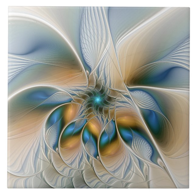 Soaring, Abstract Fantasy Fractal Art With Blue Ceramic Tile (Front)