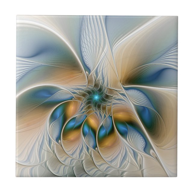 Soaring, Abstract Fantasy Fractal Art With Blue Ceramic Tile (Front)