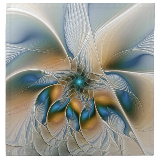 Soaring, Abstract Fantasy Fractal Art With Blue Cloth Napkin (Front)
