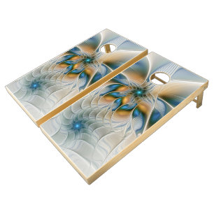 Soaring, Abstract Fantasy Fractal Art With Blue Cornhole Set