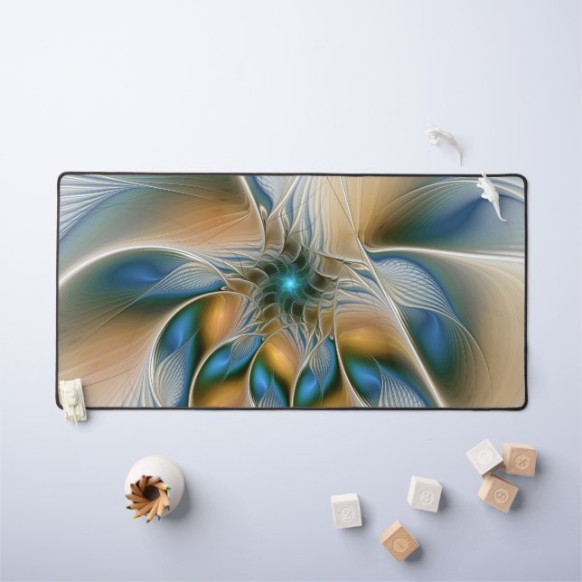 Soaring, Abstract Fantasy Fractal Art With Blue Desk Mat (Kids Table)