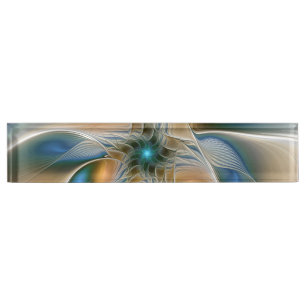 Soaring, Abstract Fantasy Fractal Art With Blue Desk Name Plate