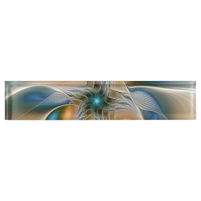 Soaring, Abstract Fantasy Fractal Art With Blue Desk Name Plate (Front)