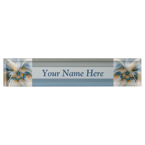 Soaring Abstract Fantasy Fractal Art With Blue Desk Name Plate