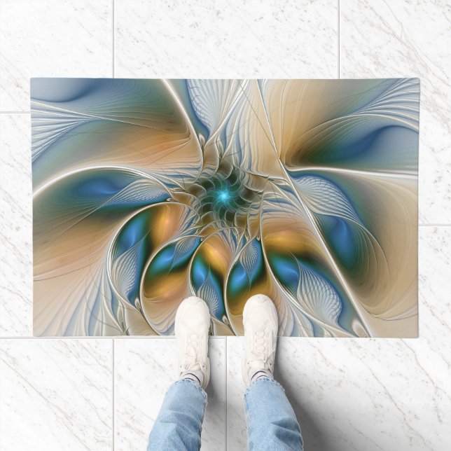 Soaring, Abstract Fantasy Fractal Art With Blue Doormat (Indoor)