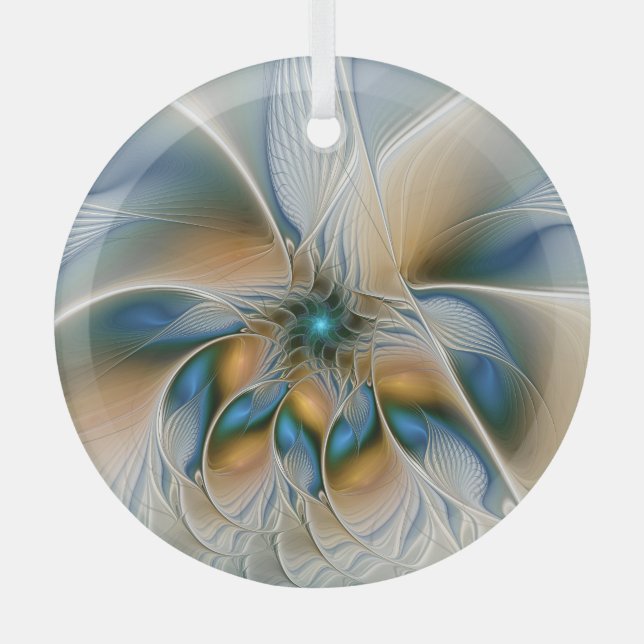 Soaring, Abstract Fantasy Fractal Art With Blue Glass Ornament (Front)
