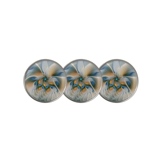 Soaring, Abstract Fantasy Fractal Art With Blue Golf Ball Marker (3 Up)