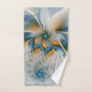 Soaring, Abstract Fantasy Fractal Art With Blue Hand Towel