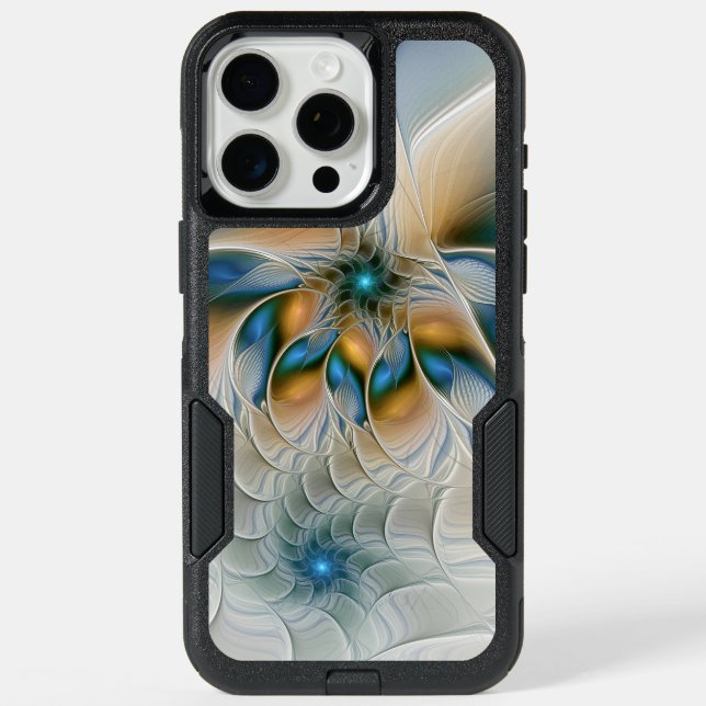 Soaring, Abstract Fantasy Fractal Art With Blue iPhone 15 Pro Max Case (Back)