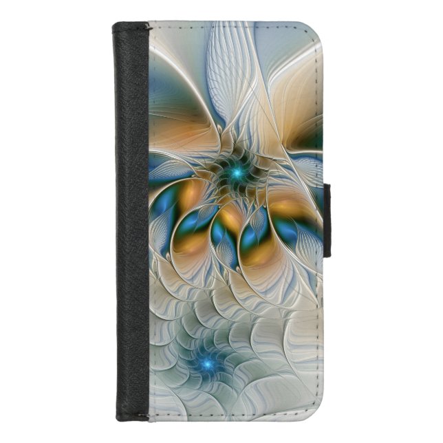 Soaring, Abstract Fantasy Fractal Art With Blue iPhone Wallet Case (Front)