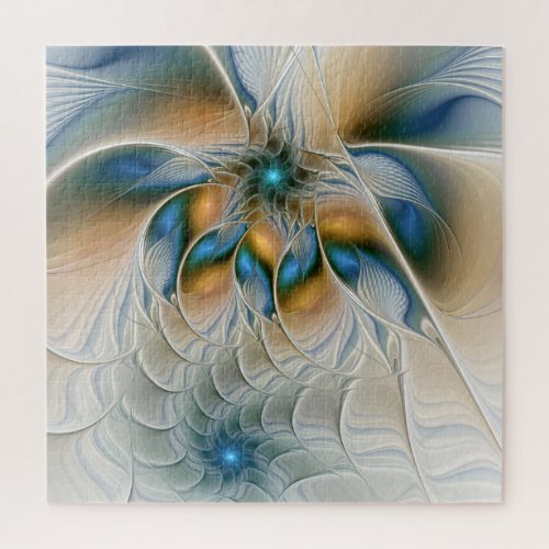 Soaring Abstract Fantasy Fractal Art With Blue Jigsaw Puzzle