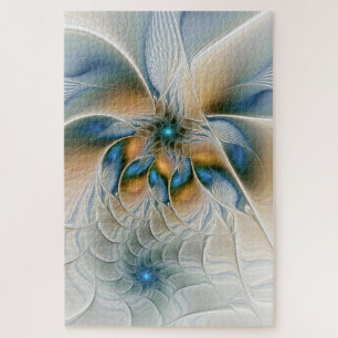 Soaring, Abstract Fantasy Fractal Art With Blue Jigsaw Puzzle