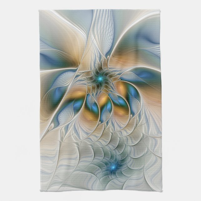 Soaring, Abstract Fantasy Fractal Art With Blue Kitchen Towel (Vertical)