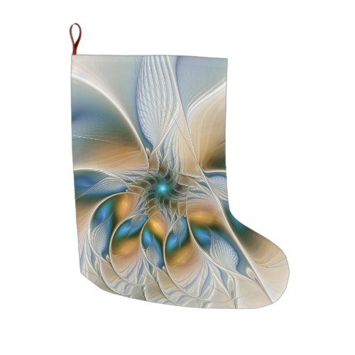 Soaring Abstract Fantasy Fractal Art With Blue Large Christmas Stocking