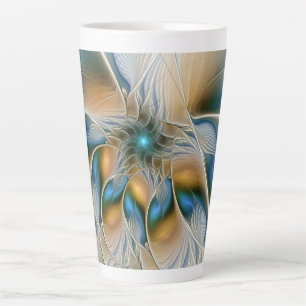 Soaring, Abstract Fantasy Fractal Art With Blue Latte Mug