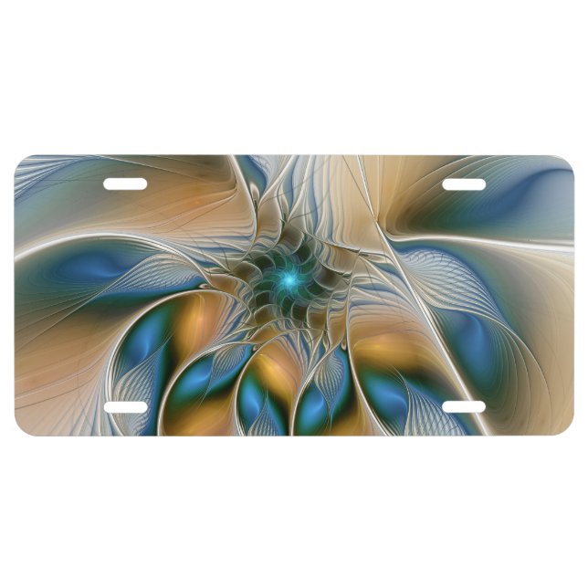 Soaring, Abstract Fantasy Fractal Art With Blue License Plate (Front)