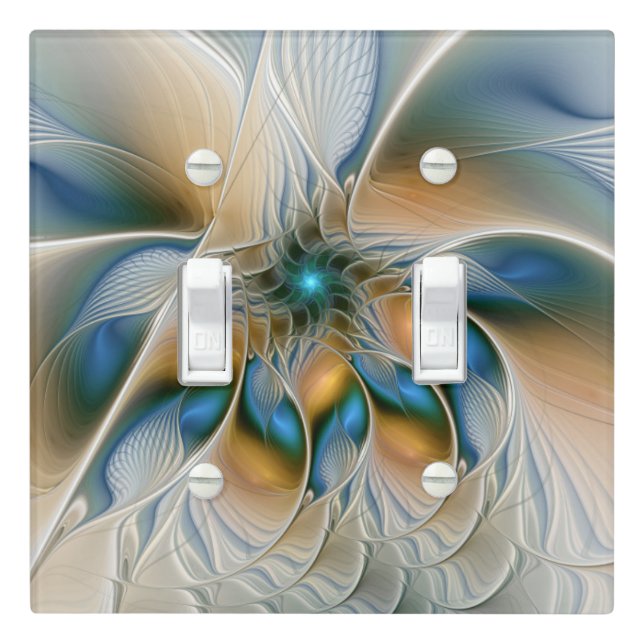 Soaring, Abstract Fantasy Fractal Art With Blue Light Switch Cover (In Situ)