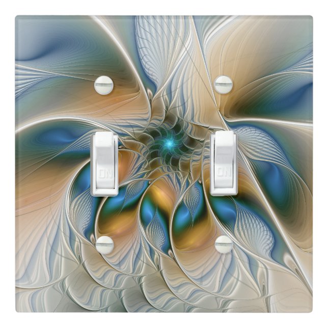 Soaring, Abstract Fantasy Fractal Art With Blue Light Switch Cover (In Situ)