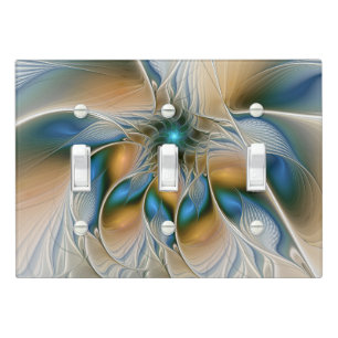 Soaring, Abstract Fantasy Fractal Art With Blue Light Switch Cover