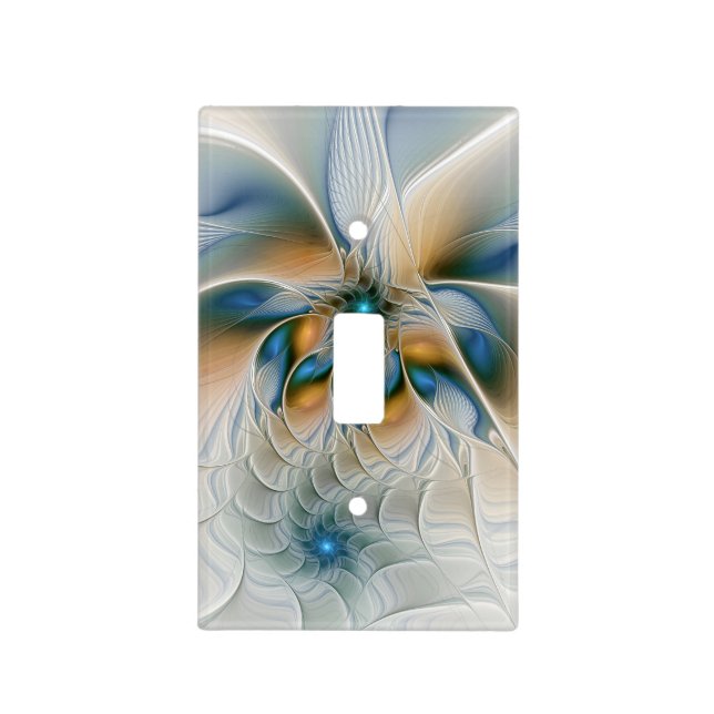 Soaring, Abstract Fantasy Fractal Art With Blue Light Switch Cover (Front)