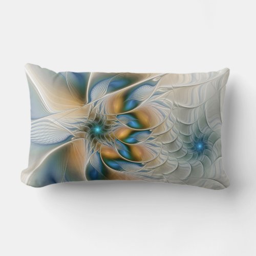 Soaring Abstract Fantasy Fractal Art With Blue Lumbar Pillow