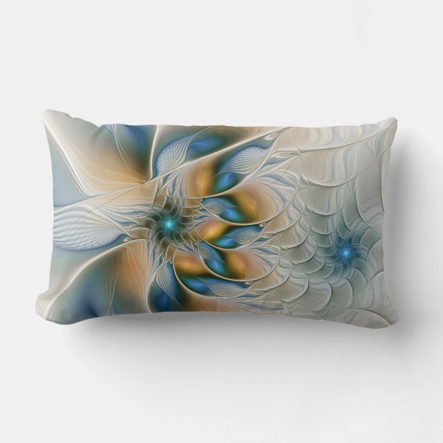 Soaring, Abstract Fantasy Fractal Art With Blue Lumbar Pillow (Front)
