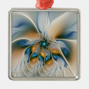 Soaring, Abstract Fantasy Fractal Art With Blue Metal Ornament