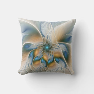 Soaring, Abstract Fantasy Fractal Art With Blue Outdoor Pillow