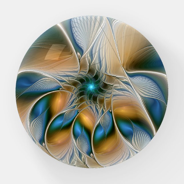 Soaring, Abstract Fantasy Fractal Art With Blue Paperweight (Front)