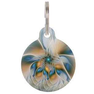 Soaring, Abstract Fantasy Fractal Art With Blue Pet ID Tag