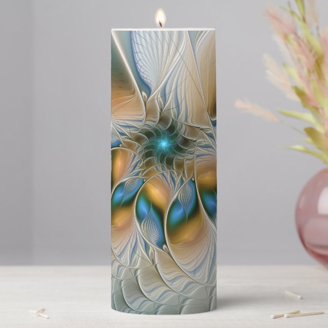 Soaring, Abstract Fantasy Fractal Art With Blue Pillar Candle (In Situ)