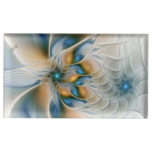 Soaring, Abstract Fantasy Fractal Art With Blue Place Card Holder