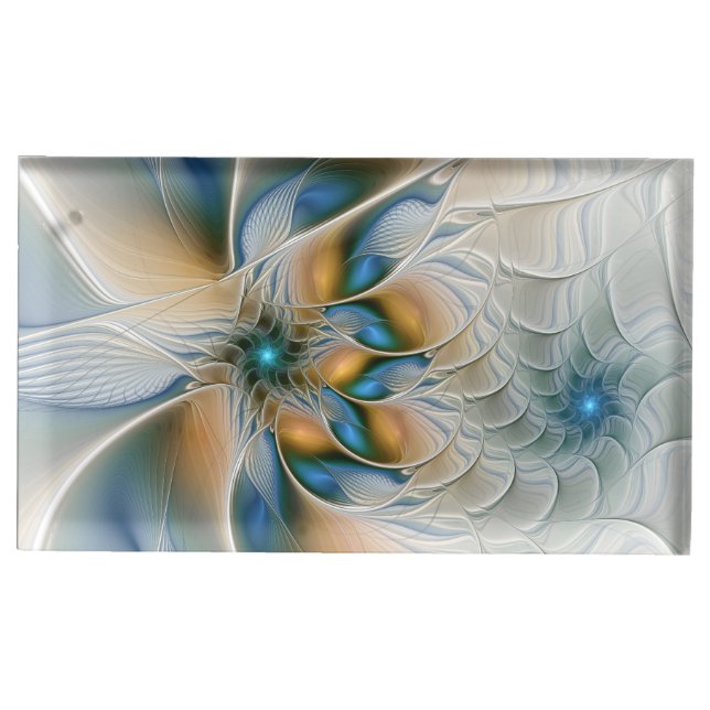 Soaring, Abstract Fantasy Fractal Art With Blue Place Card Holder (Front)