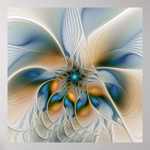 Soaring Abstract Fantasy Fractal Art With Blue Poster