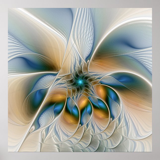 Soaring, Abstract Fantasy Fractal Art With Blue Poster (Front)