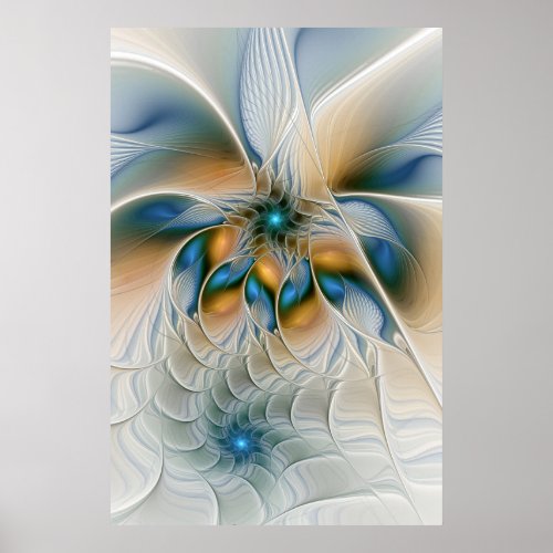 Soaring Abstract Fantasy Fractal Art With Blue Poster