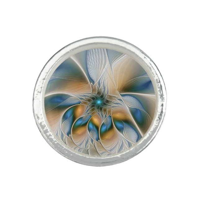 Soaring, Abstract Fantasy Fractal Art With Blue Ring (Front)