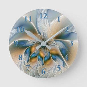 Soaring, Abstract Fantasy Fractal Art With Blue Round Clock