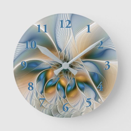 Soaring Abstract Fantasy Fractal Art With Blue Round Clock