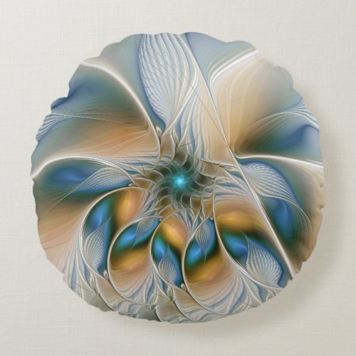 Soaring Abstract Fantasy Fractal Art With Blue Round Pillow