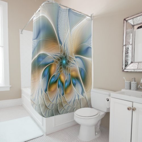 Soaring Abstract Fantasy Fractal Art With Blue Shower Curtain