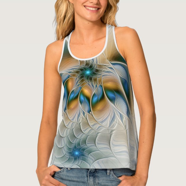 Soaring, Abstract Fantasy Fractal Art With Blue Tank Top (Front)