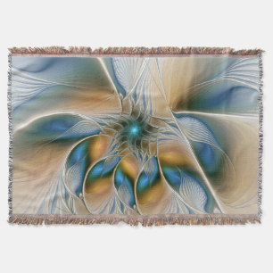 Soaring, Abstract Fantasy Fractal Art With Blue Throw Blanket