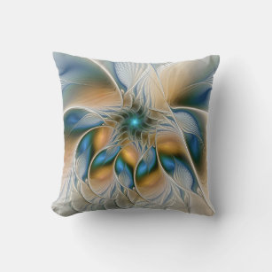 Soaring, Abstract Fantasy Fractal Art With Blue Throw Pillow