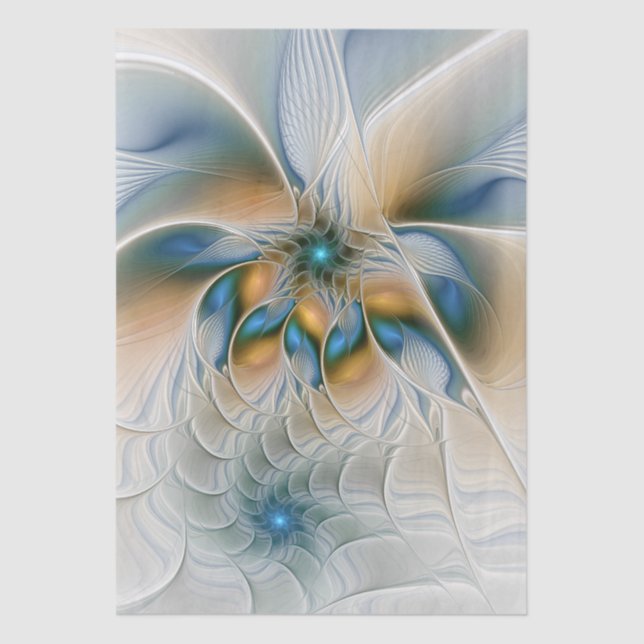 Soaring, Abstract Fantasy Fractal Art With Blue Tissue Paper (Front)