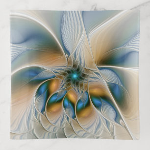 Soaring, Abstract Fantasy Fractal Art With Blue Trinket Tray