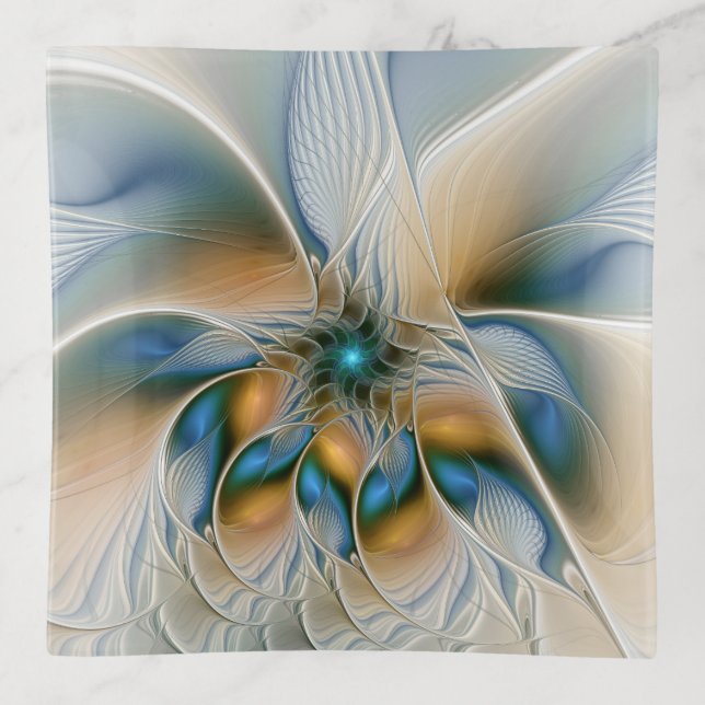 Soaring, Abstract Fantasy Fractal Art With Blue Trinket Tray (Front)