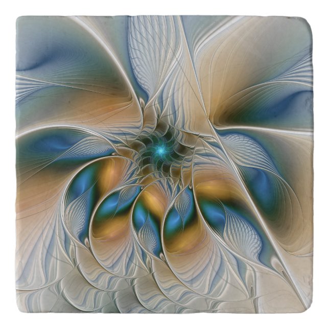 Soaring, Abstract Fantasy Fractal Art With Blue Trivet (Front)