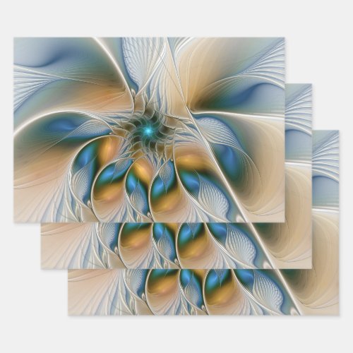 Soaring Abstract Fantasy Fractal Art With Blue Wrapping Paper Sheets